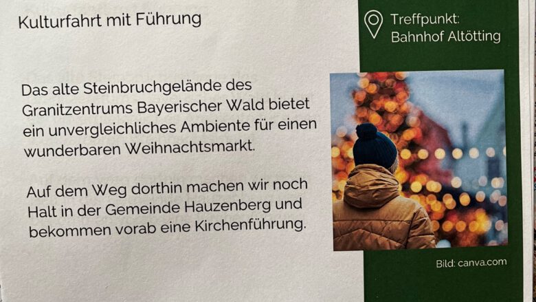 KEB Flyer zur Veranstaltung Granitweihnacht und Kirchenführung in Hauzenberg