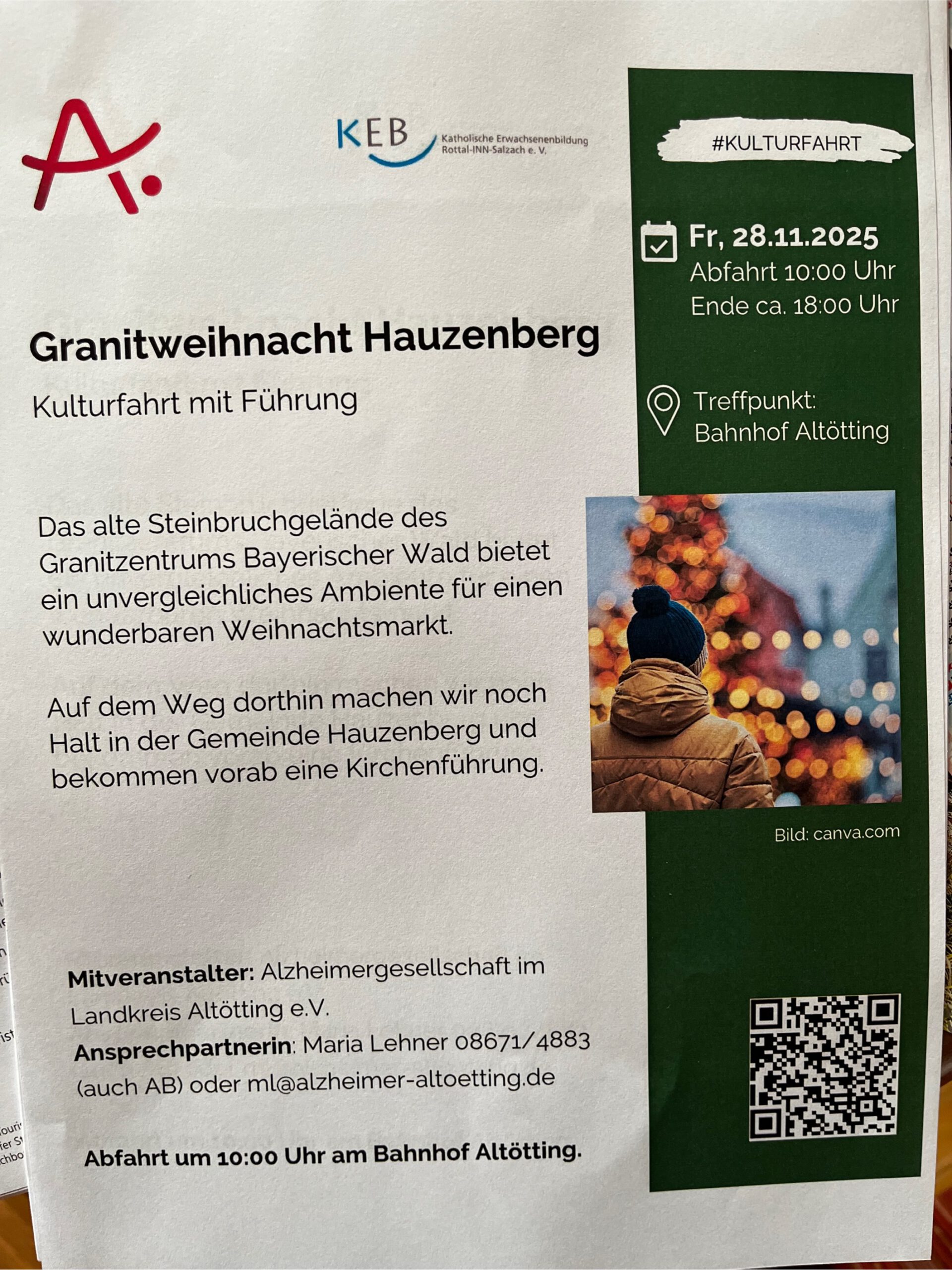 KEB Flyer zur Veranstaltung Granitweihnacht und Kirchenführung in Hauzenberg